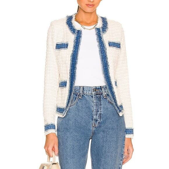 L'AGENCE Jackets & Blazers - L'Agence 'Agnes' White Tweed Denim Jacket Size XS
